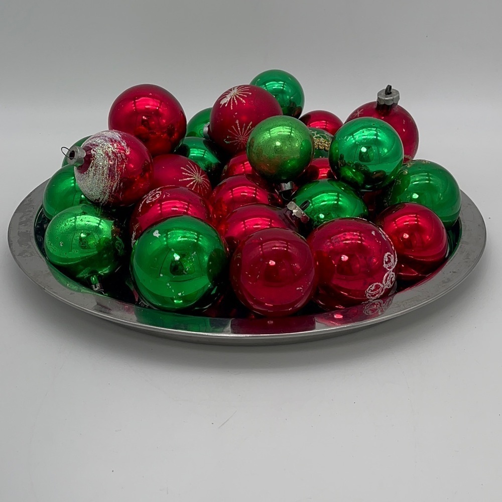 30pcs Christmas tree glass ornaments || vintage Red & Green Christmas Ornaments
